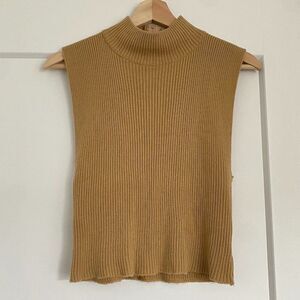 Camel Cowl Sleeveless Textured Academia Mid Cropped Tank Top  Shirt